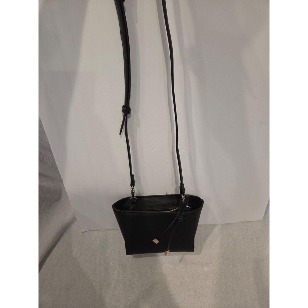 Clarks Black Crossbody Bag Structured Gold Hardware Knot Accent